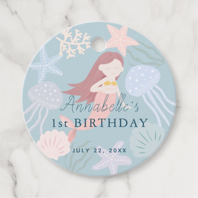 Under Sea Sjöjungfru Sea Grönt Birthday Tack Gåvor Etiketter (Framsida)