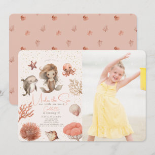 Under Sea Sjöjungfru Sea Rosa Birthday Photo Inbjudningar