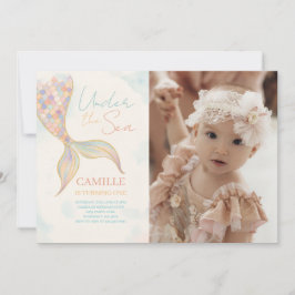 Under Sea Sjöjungfru Svan Födelsedagsfest Photo Inbjudningar