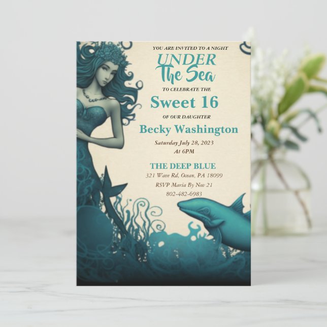 Under Sea Sjöjungfru Sweet 16-inbjudan Inbjudningar (Stående Fram)