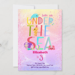 Under Sea Sjöjungfru Unicorn Rosa Glitter Girls Inbjudningar