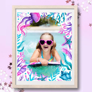 Under Sea Sjöjungfru Watercolor Ram Photo Poster