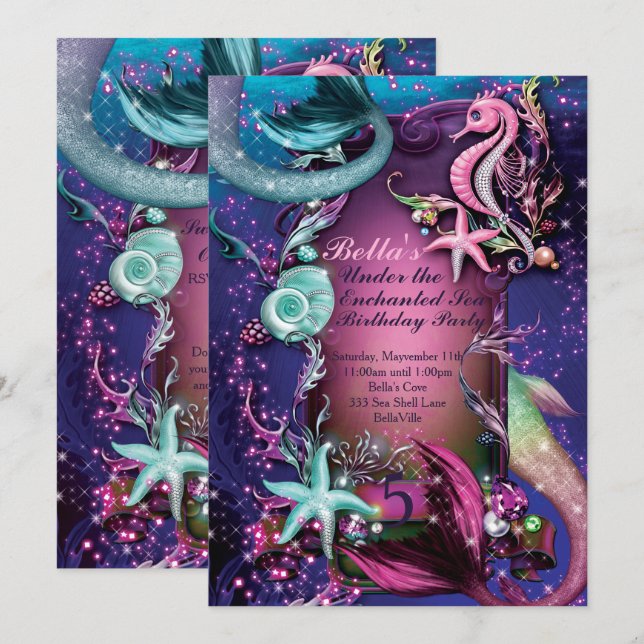 Under Sea Swimming Födelsedagsfest inbjudan (Fram/baksida)
