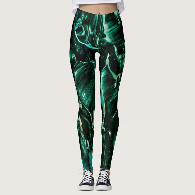 Under Sea Teal Liquid Stänk Leggings (Framsida)