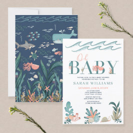 Under Sea Teal Watercolor Oh Baby Shower Inbjudningar