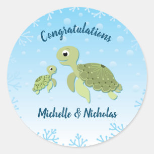 Under Sea Turtle Baby Shower Runt Klistermärke