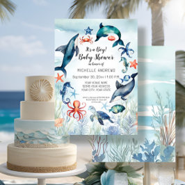 Under Sea Turtle Dolphin Blue Boy Shower Inbjudningar