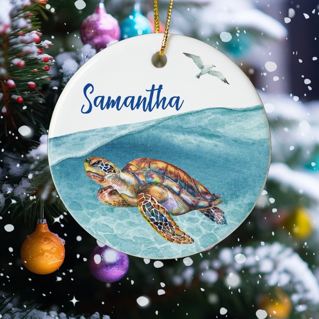 Under Sea Turtle-Personligen Julgransprydnad Keramik (Skapare uppladdad)