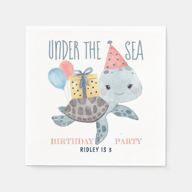 Under Sea Turtle Watercolor Beach Birthday Pappersservett (Framsidan)