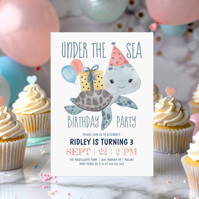 Under Sea Turtle Watercolor Birthday Inbjudningar (Skapare uppladdad)