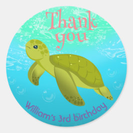 Under Sea Turtle with Bubbles Födelsedagsfest Runt Klistermärke