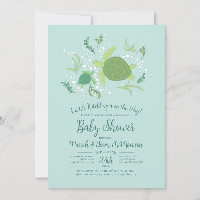 Under Sea Turtles Baby Shower Inbjudningar (Framsida)