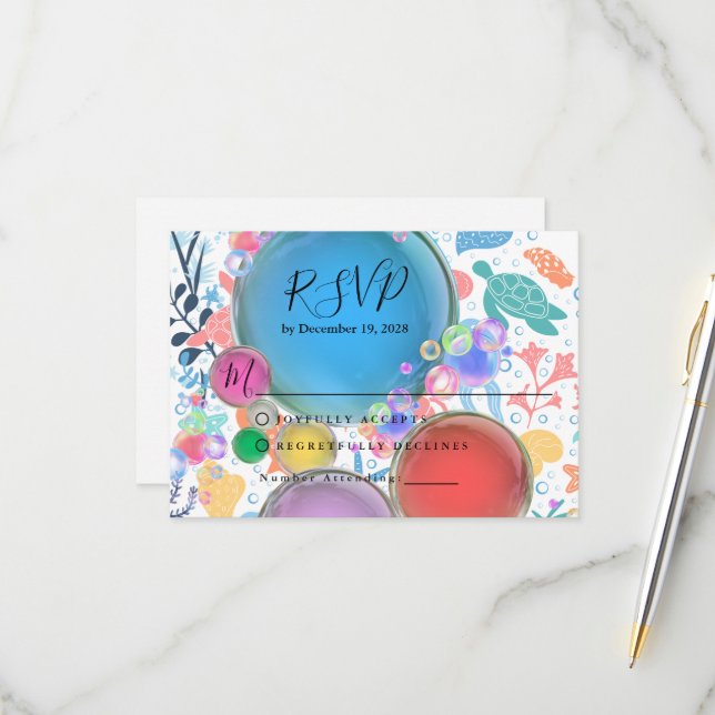 Under Sea Water Theme for Wedding RSVP OSA Kort (Fram/Back In Situ)