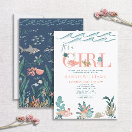 Under Sea Watercolor är det en flicka Baby Shower Inbjudningar