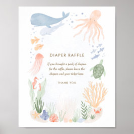 Under Sea Watercolor Baby Shower Diaper Raffle Poster