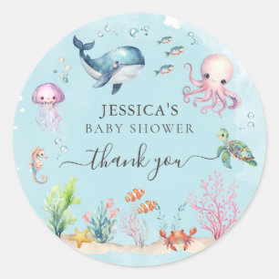 Under Sea Watercolor Baby Shower Tack Runt Klistermärke