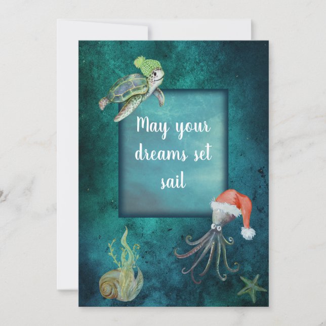 Under Sea Watercolor Festive Best Önskemål Julkort (Framsida)