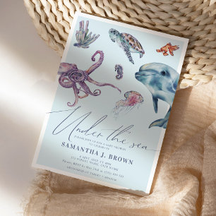 Under Sea Watercolor Ocean Baby Shower Inbjudningar