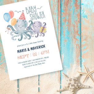 Under Sea Watercolor Octopus Baby Shower Inbjudningar