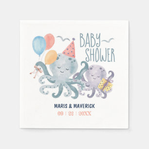 Under Sea Watercolor Octopus Beach Baby Shower Pappersservett