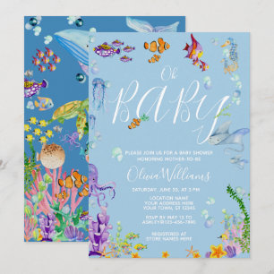 Under Sea Watercolor Oh Baby Shower Inbjudningar