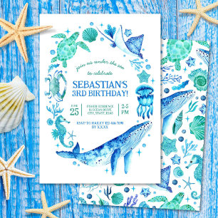 Under Sea Watercolor Sea CreatBlue Inbjudningar