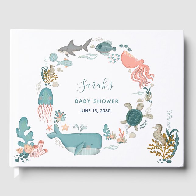 Under Sea Watercolor Watercolor WandeBaby Shower Gästböcker (Framsida)