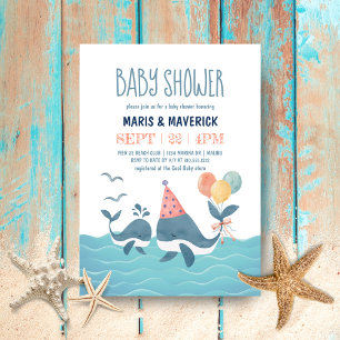 Under Sea Watercolor Whale Beach Baby Shower Inbjudningar