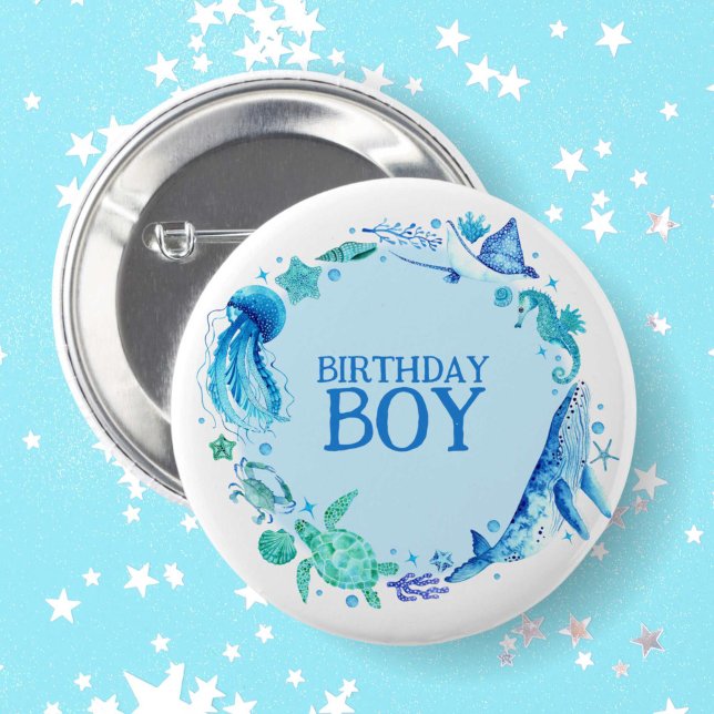 Under Sea Watercolor Whale Birthday Boy Knapp (Under the Sea Watercolor Whale Birthday Boy Button)
