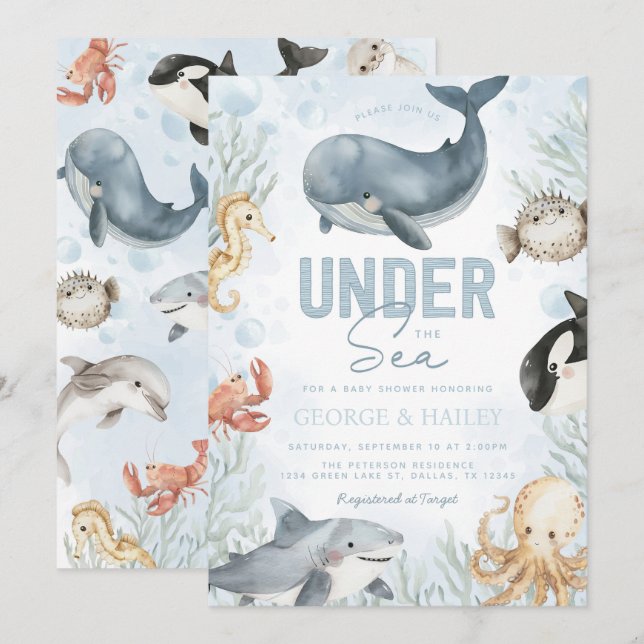 Under Sea Whale Baby Shower-inbjudan Inbjudningar (Fram/baksida)
