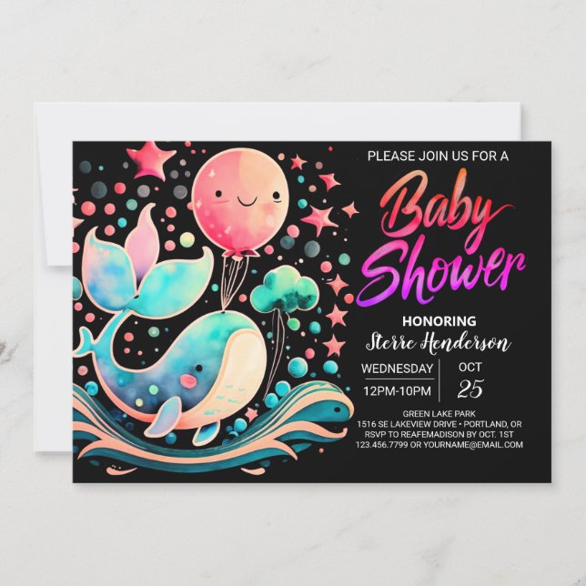 Under Sea Whale Nautical Girl Baby Shower Inbjudningar (Framsida)