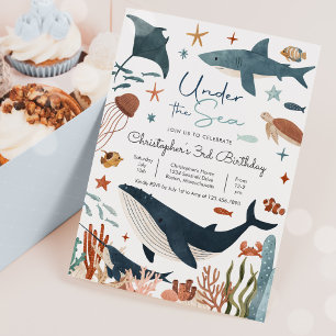 Under Sea Whale Shark Turtle Sea Life Birthday Inbjudningar