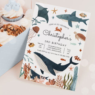 Under Sea Whale Shark Turtle Sea Life Birthday Inbjudningar