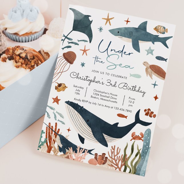 Under Sea Whale Shark Turtle Sea Life Birthday Inbjudningar (Skapare uppladdad)