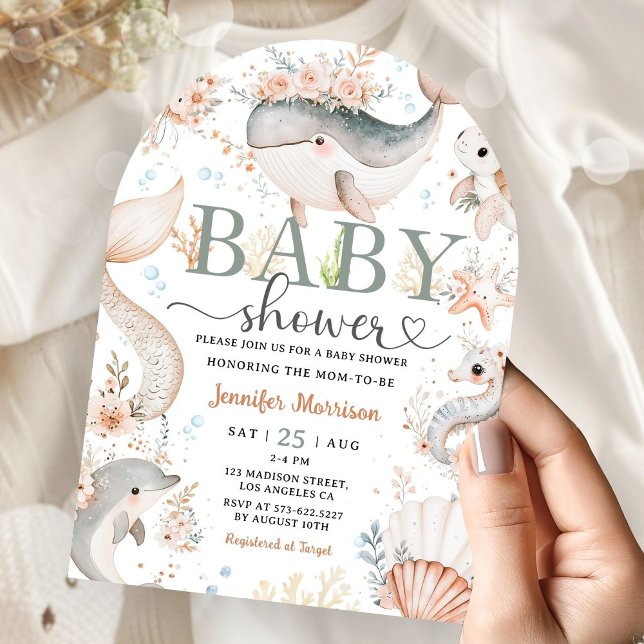 Under sjöbabyduschen fångade Boho Ocean Girl Inbjudningar (Skapare uppladdad)