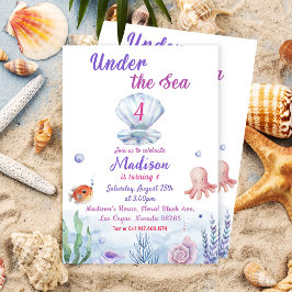 Under Sjöjungfrun 4e födelsedagen Party Inbjudningar