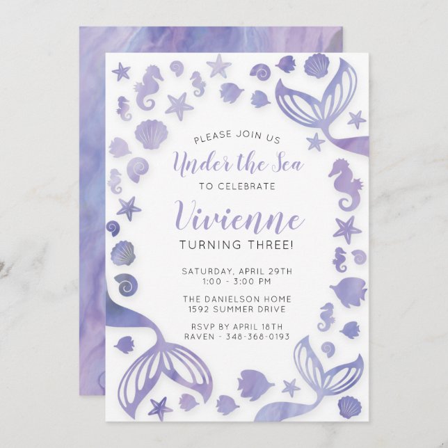 Under Sjöjungfrun Havets födelsedag Inbjudningar (Fram/baksida)