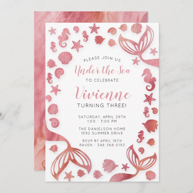 Under Sjöjungfrun Havets födelsedag Inbjudningar (Fram/baksida)