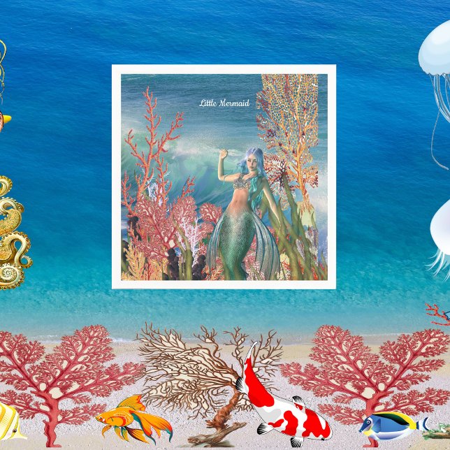 Under Sjöjungfrun Tropical Coral Reef Birthday Pappersservett (Under The Sea Mermaid Tropical Coral Reef Birthday Napkins)