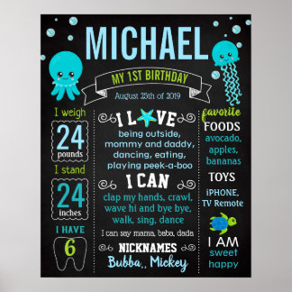 Under sjön: Jelléfisk Turtle Birthday-tecken Poster