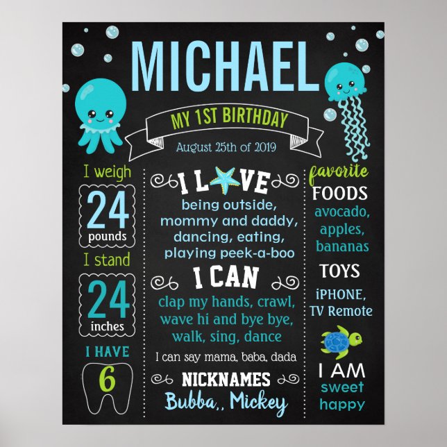 Under sjön: Jelléfisk Turtle Birthday-tecken Poster (Framsidan)