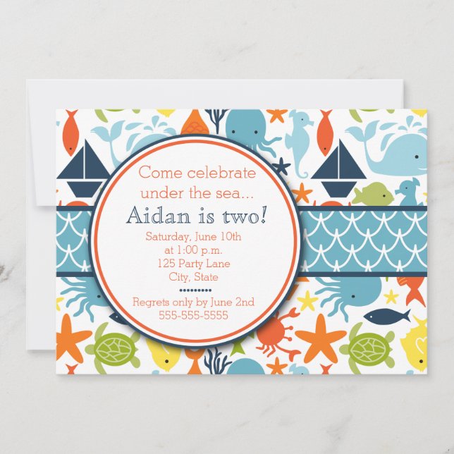 Under sjön, Nautisk födelsedag Inbjudningar (Framsida)