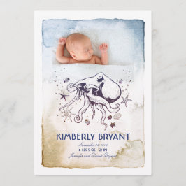 Under sjön - Nautisk vattenfärg Baby Birth Meddelande