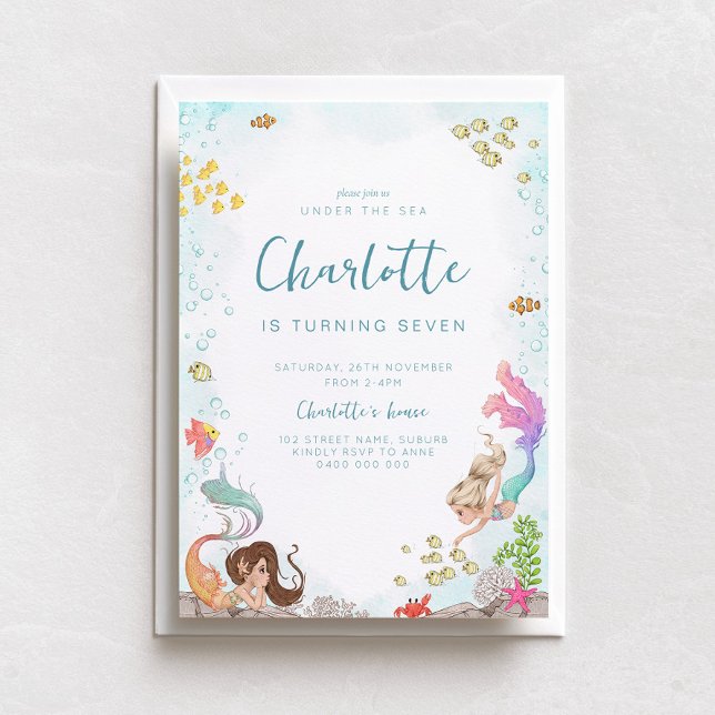 Under sjön, Sjöjungfruns födelsedag Inbjudningar (Skapare uppladdad)