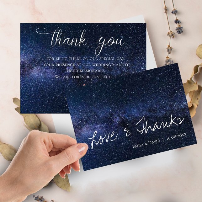 Under Stars Elegant Kärlek & Tack Bröllop Kort (Under The Stars Elegant Love & Thanks Wedding Thank You Card)