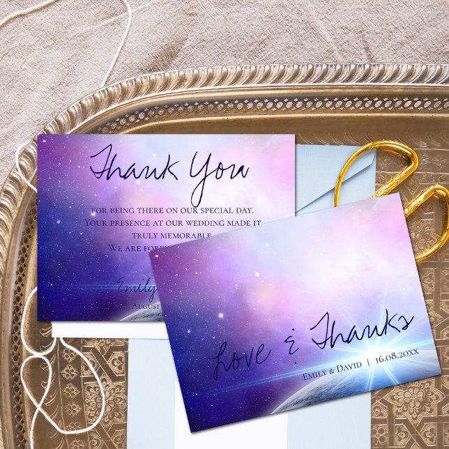 Under Stars Elegant Kärlek & Tack Bröllop Kort (Under The Stars Elegant Love & Thanks Wedding Thank You Card)