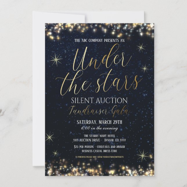 Under Stars Fundraiser Gala-inbjudan Inbjudningar (Framsida)