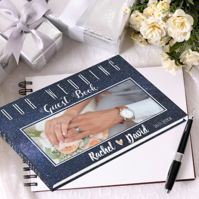 Under Stars Galaxy Night Himlar Photo Bröllop Gästböcker (Under The Stars Galaxy Night Sky Photo Wedding Guest Book)