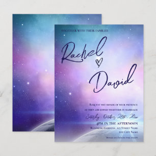 Under Stars Lila Rosa Typografi Bröllop Vykort