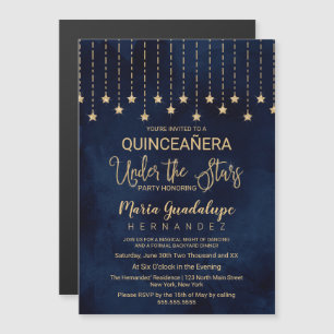 Under Stars Navy Blue Guld Gnistra Quinceañera Magnetisk Inbjudningskort